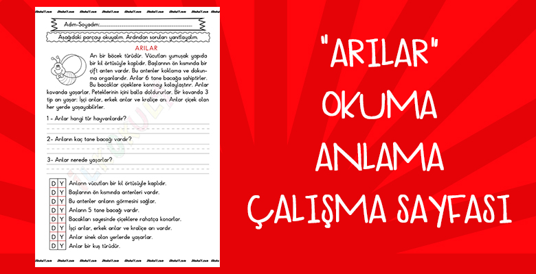 “Arılar” Okuma Anlama Çalışma Sayfası