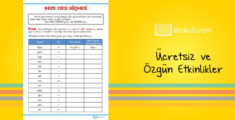 3. Sınıf Türkçe Hece Düşmesi Etkinlik Kağıdı 3. Sınıf Türkçe Hece Düşmesi Etkinlik Kağıdı