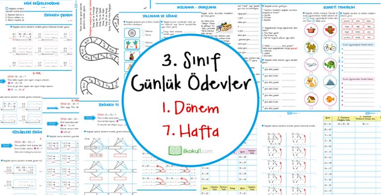 3. Sınıf Günlük Ödevler 1. Dönem 7. Hafta