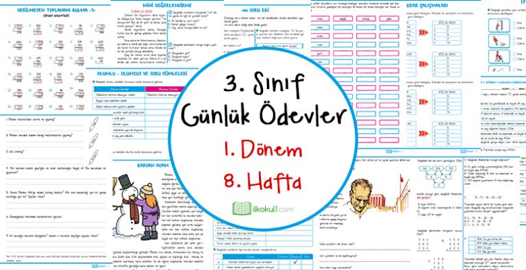 3. Sınıf Günlük Ödevler 1. Dönem 8. Hafta