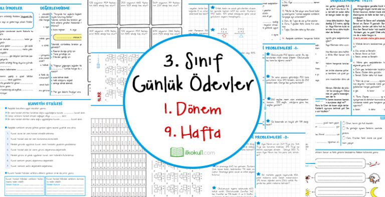 3. Sınıf Günlük Ödevler 1. Dönem 9. Hafta