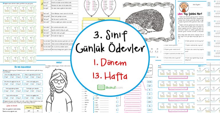 3. Sınıf Günlük Ödevler 1. Dönem 13. Hafta