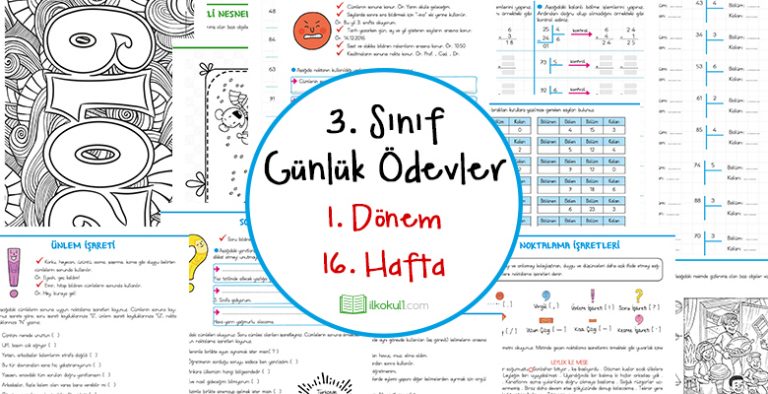 2018-2019 3. Sınıf Günlük Ödevler 1. Dönem 16. Hafta