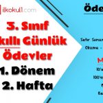 3. Sınıf Günlük Ödevler 1. Dönem 2. Hafta