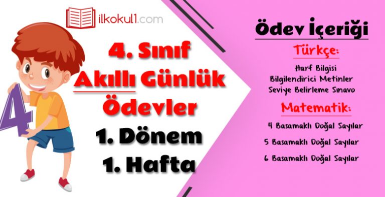 4. Sınıf Günlük Ödevler 1. Dönem 1. Hafta 4. Sınıf Günlük Ödevler 1. Dönem 1. Hafta