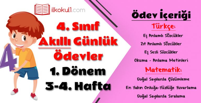 4. Sınıf Günlük Ödevler 1. Dönem 3-4. Hafta