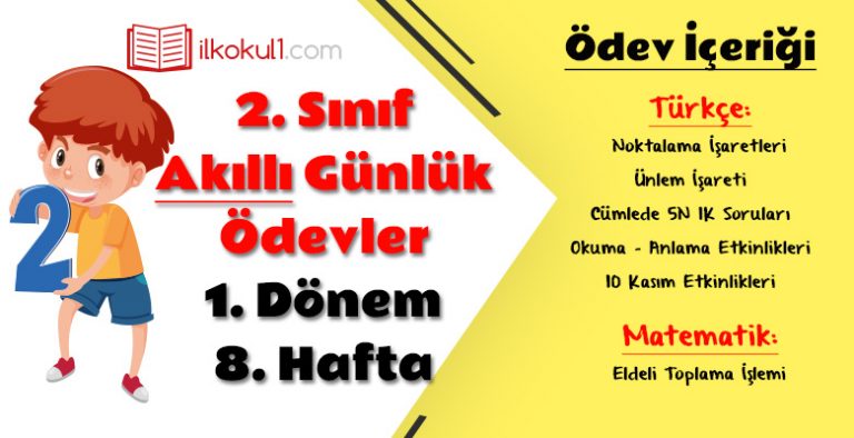 2. Sınıf Günlük Ödevler 1. Dönem 8. Hafta
