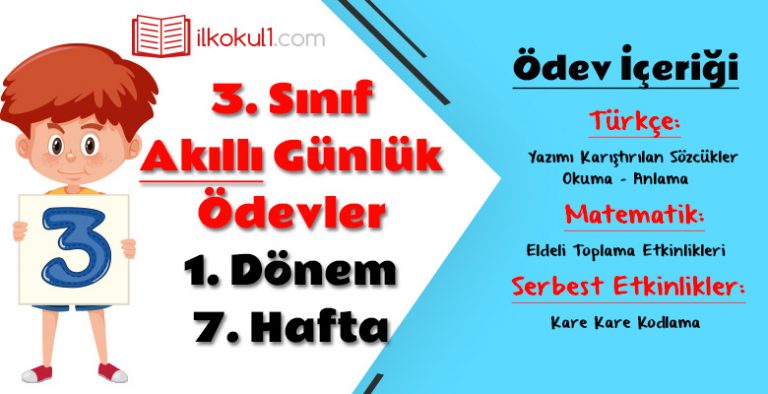 3. Sınıf Günlük Ödevler 1. Dönem 7. Hafta