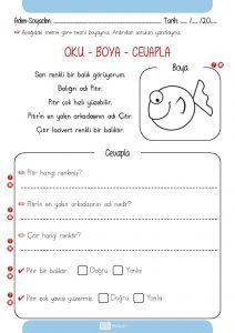 1. sınıf okuma anlama