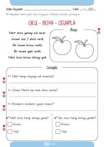 1. sınıf okuma anlama