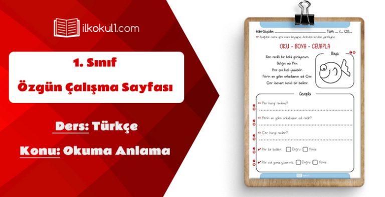 1. Sınıf Türkçe Dersi Okuma Anlama Etkinlik Sayfası 1. Sınıf Türkçe Dersi Okuma Anlama Etkinlik Sayfası