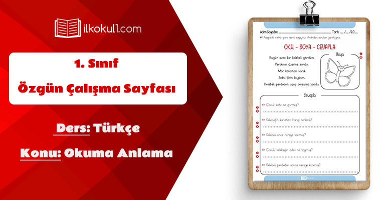1. Sınıf Türkçe Dersi Okuma Anlama Etkinlik Sayfası