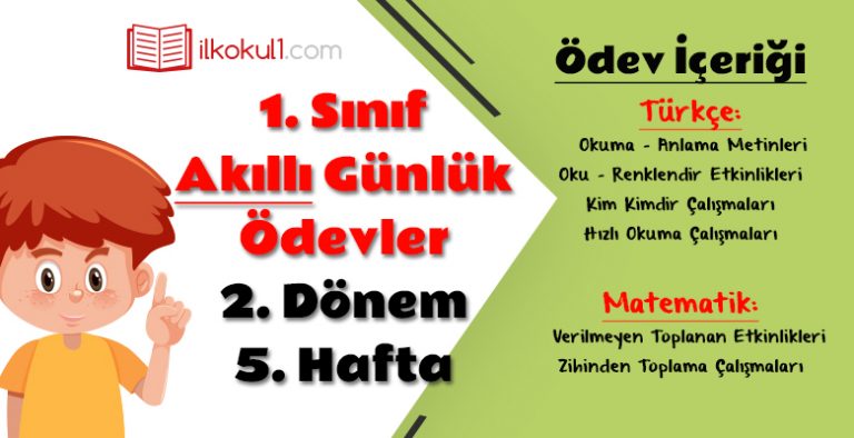 1. Sınıf Günlük Ödevler 2. Dönem 5. Hafta