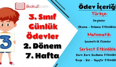 3. Sınıf Günlük Ödevler 2. Dönem 7. Hafta