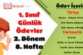1. Sınıf Günlük Ödevler 2. Dönem 8. Hafta
