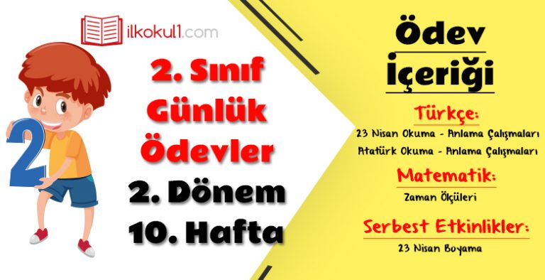 2. Sınıf Günlük Ödevler 2. Dönem 10. Hafta