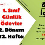 1. Sınıf Günlük Ödevler 2. Dönem 12. Hafta
