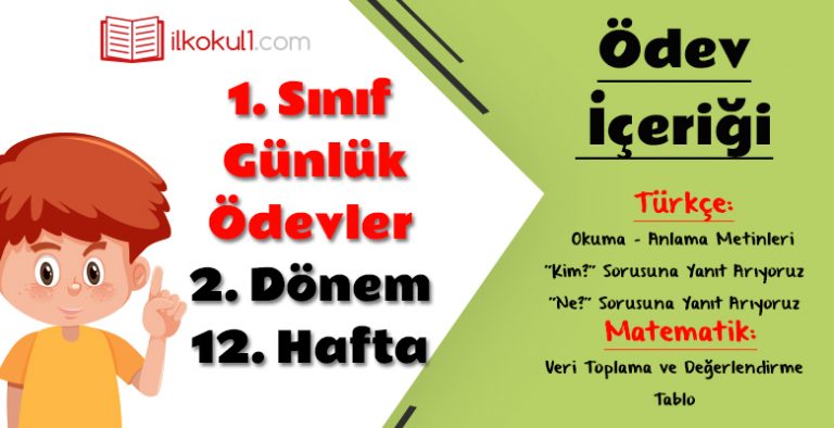 1. Sınıf Günlük Ödevler 2. Dönem 12. Hafta