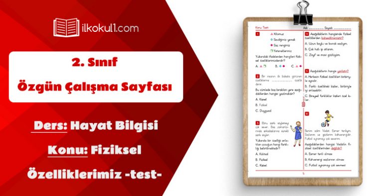 2. Sınıf Hayat Bilgisi Fiziksel Özelliklerimiz -TEST-