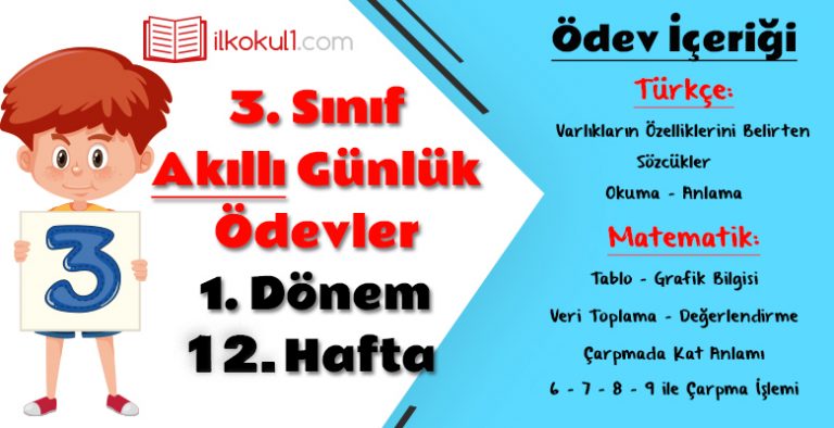 3. Sınıf Günlük Ödevler 1. Dönem 12. Hafta