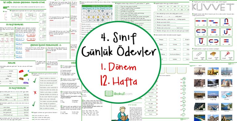 4. Sınıf Günlük Ödevler 1. Dönem 12. Hafta