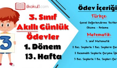 3. Sınıf Günlük Ödevler 1. Dönem 13. Hafta