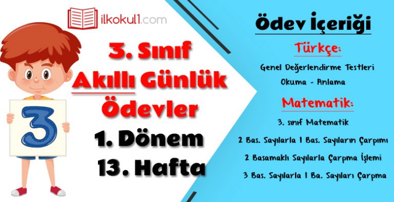 3. Sınıf Günlük Ödevler 1. Dönem 13. Hafta
