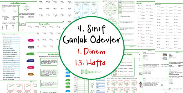 4. Sınıf Günlük Ödevler 1. Dönem 13. Hafta