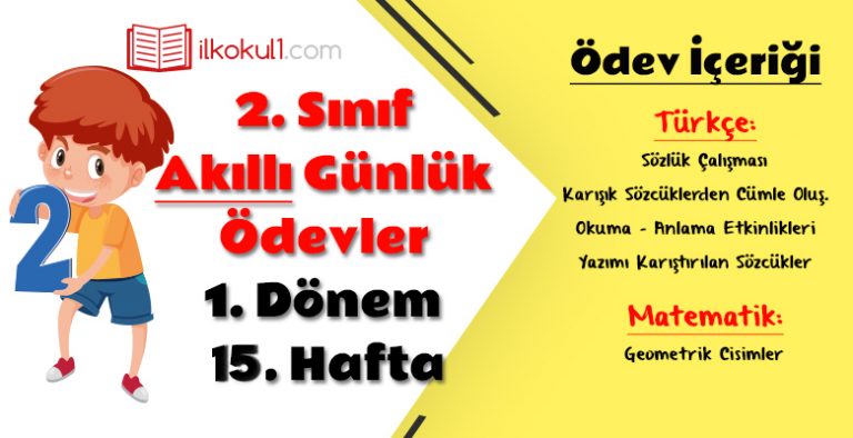 2. Sınıf Günlük Ödevler 1. Dönem 15. Hafta