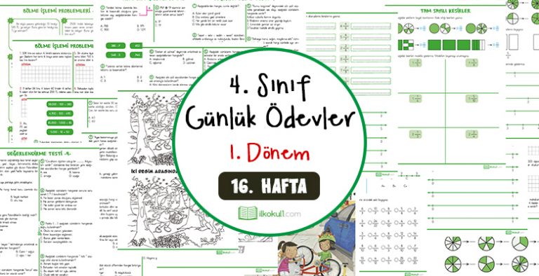 4. Sınıf Günlük Ödevler 1. Dönem 16. Hafta