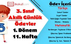 3. Sınıf Günlük Ödevler 1. Dönem 11. Hafta