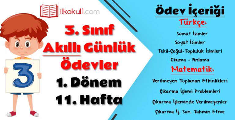 3. Sınıf Günlük Ödevler 1. Dönem 11. Hafta